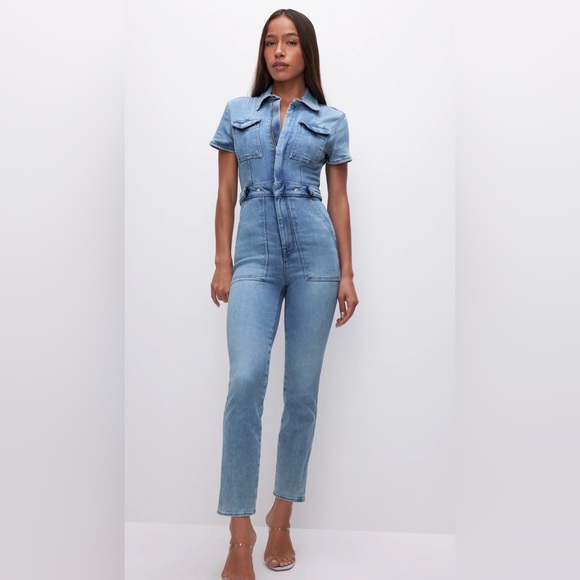 Good American Fit For Success JUMPSUIT Blue Jeans Women’s Size Small NIB